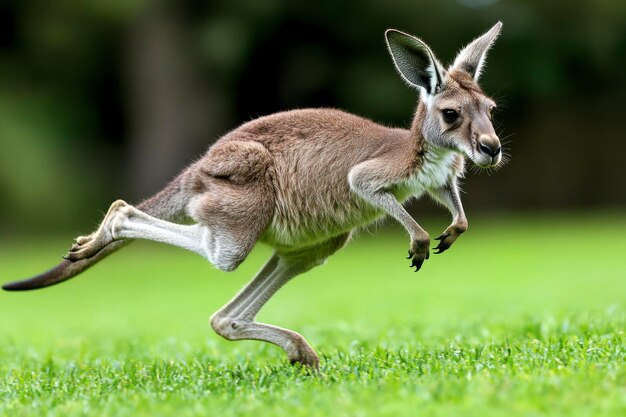 A Young Kangaroo Leaping Through Grass