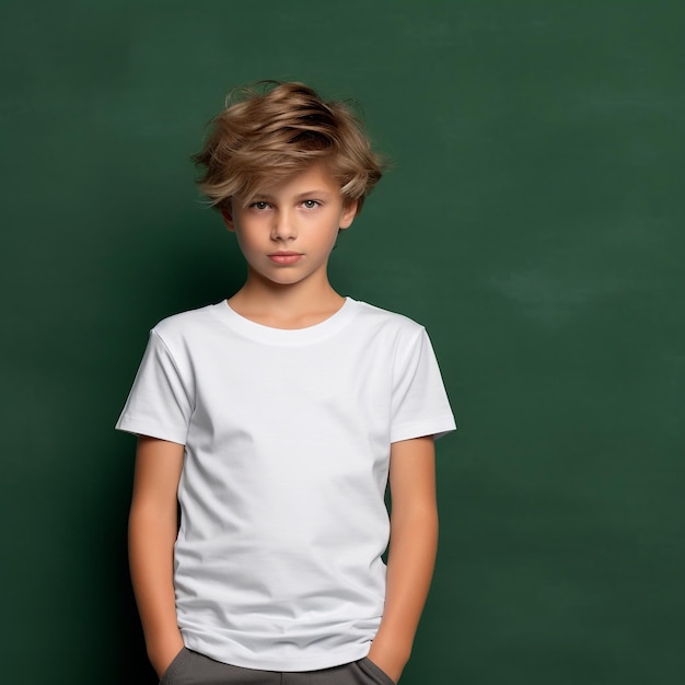 Photo young kid girl and boy model white tshirt mockup in professional photography