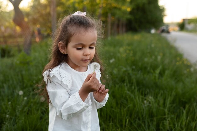 Young kid spending time in nature