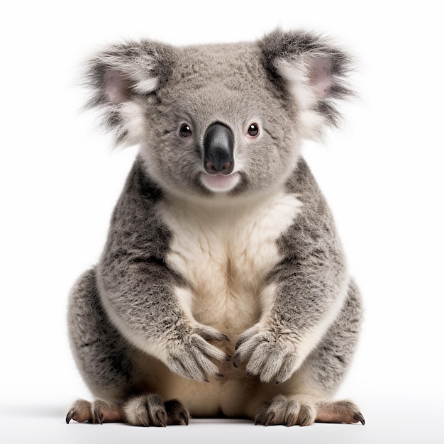 Young koala 8 months old sitting in front of white background