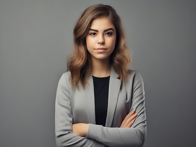 A young lady crossing her arms while standing generated by AI