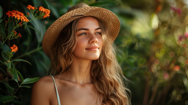 Young lady enjoying leisure time in a garden in daylight