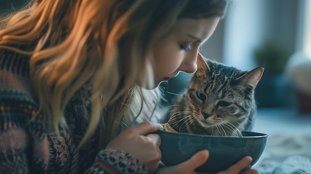 The young lady is at home feeding her pet Generative AI