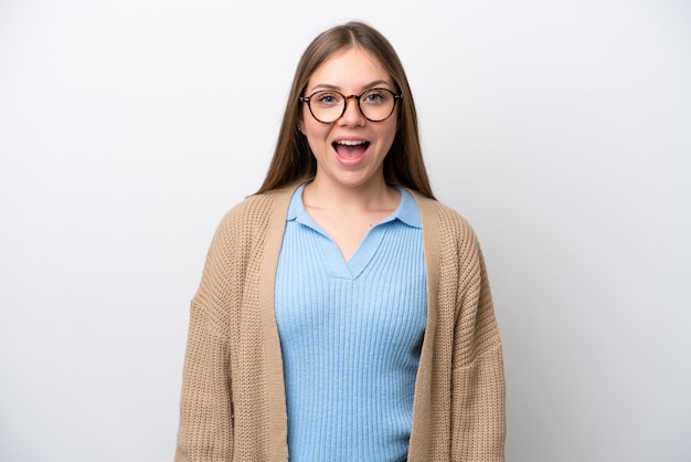 Young Lithuanian woman isolated on white background with surprise facial expression