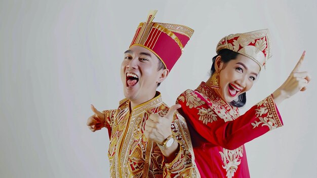 Photo young lovely indonesia couple in traditional wear