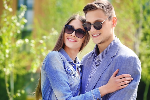 Young loving couple in spring park