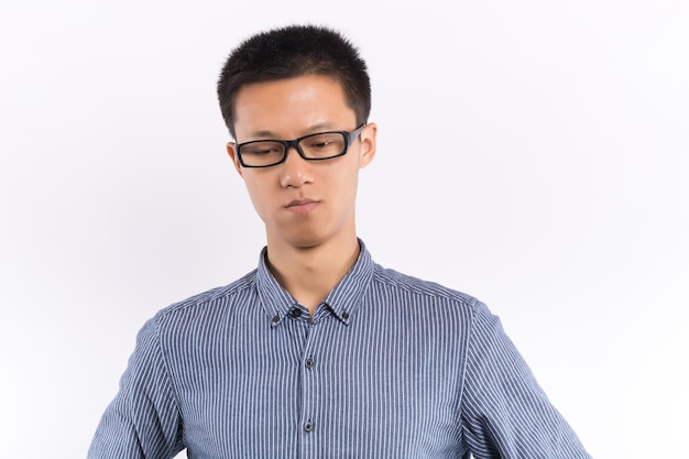 Young male in front of white background