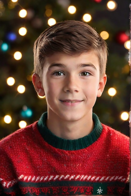 A young male with a Christmas light background generated by AI