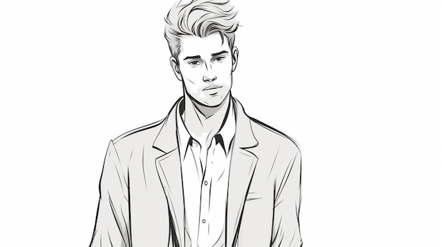 Young male with men's jacket or blazer ready to go in party line art