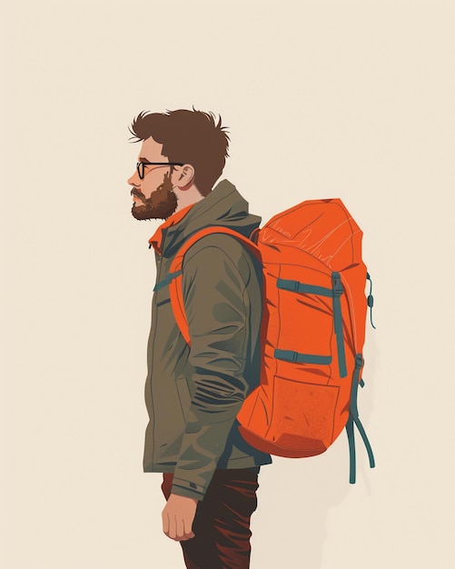 Photo a young man adventurer backpack mountaineer