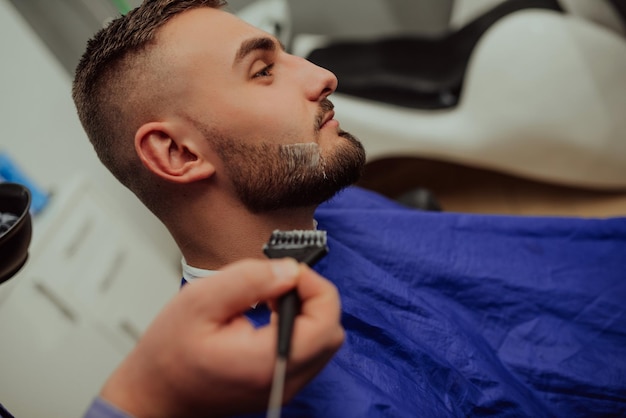 Young Man in Barbershop Hair Care Service Concept