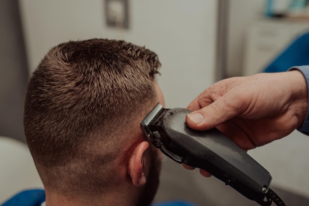 Young Man in Barbershop Hair Care Service ConceptYoung Man in Barbershop Hair Care Service Concept