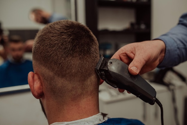 Young Man in Barbershop Hair Care Service ConceptYoung Man in Barbershop Hair Care Service Concept