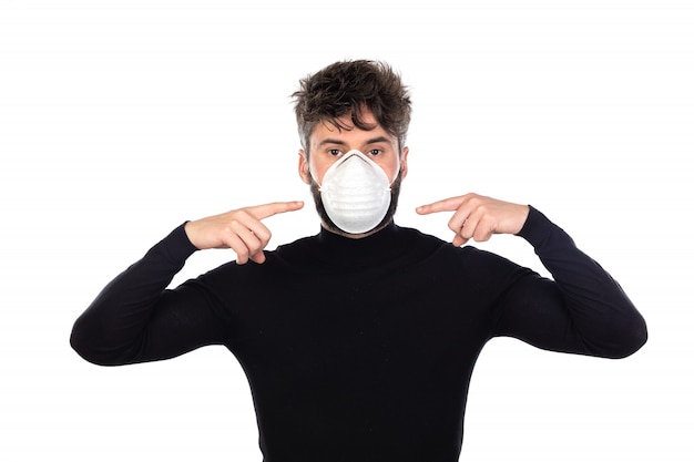 Young man in black with a mask