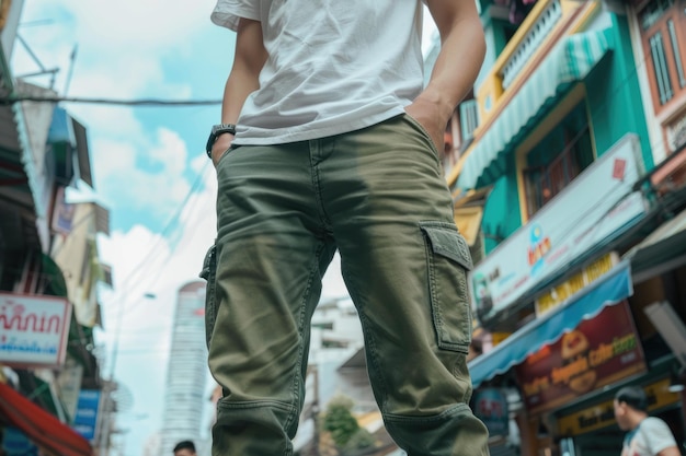 Young man in casual attire modeling outdoors in Ho Chi Minh City Vietnam