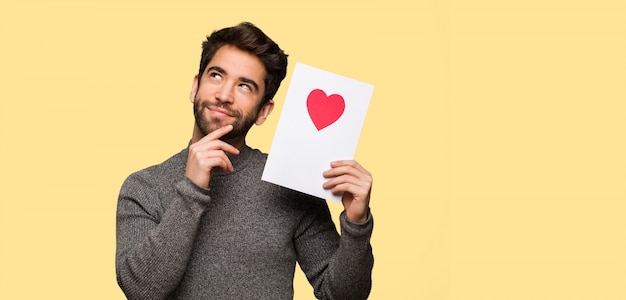 Young man celebrating valentines day