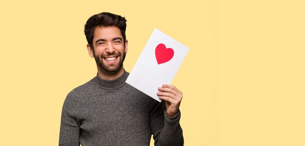 Young man celebrating valentines day