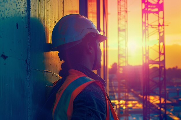 Young man civil engineer in workwear standing in construction site