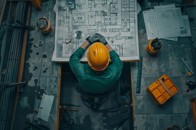 Young man civil engineer in workwear standing in construction site