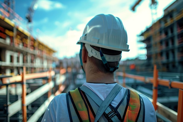 Young man civil engineer in workwear standing in construction site