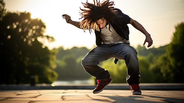 young man doing some stunts Amazing breakdancing street artist