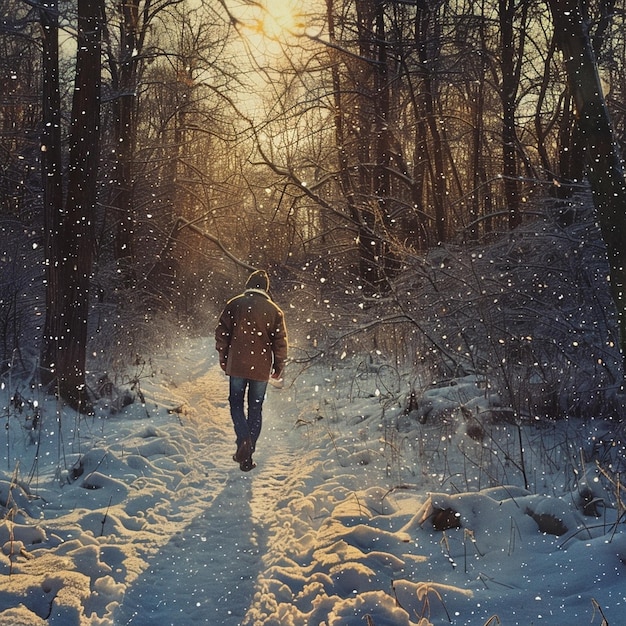 Young man exploring snowy woods