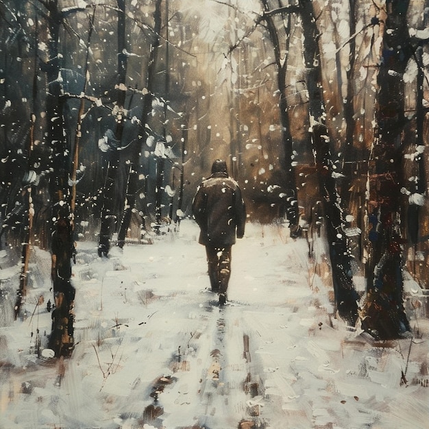 Young man exploring snowy woods