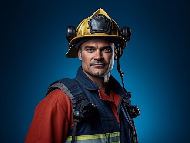 Young man in firefighter uniform and hardhat