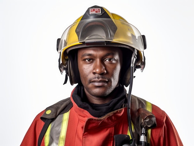 Young man in firefighter uniform and hardhat