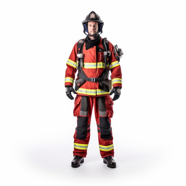 Young man in firefighter uniform and hardhat