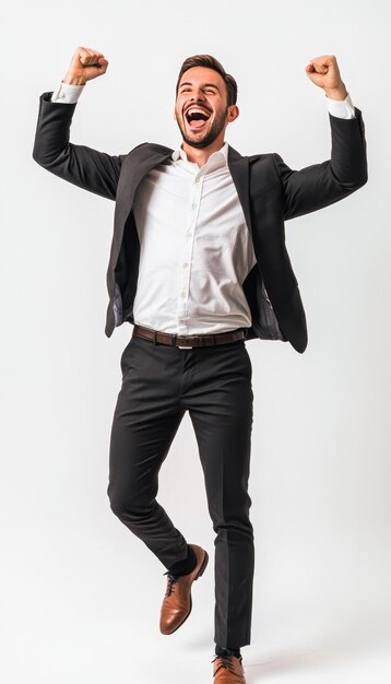 Photo a young man in formal attire cheering with joy