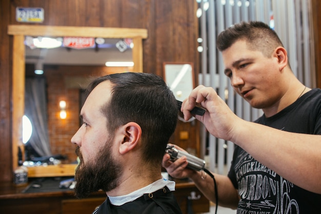 Young man getting a haircut