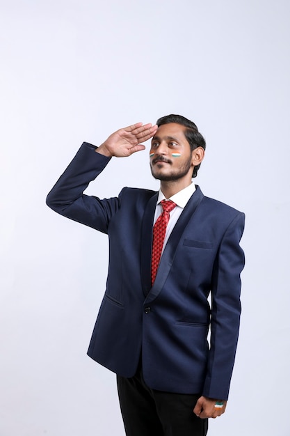 Young man giving salute to India on Indian independence day