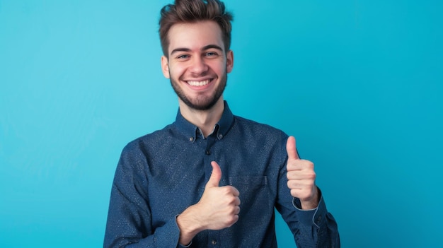 Photo young man giving thumbs up