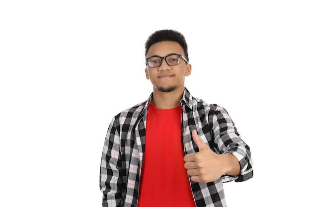 Young man in glasses isolated on white background