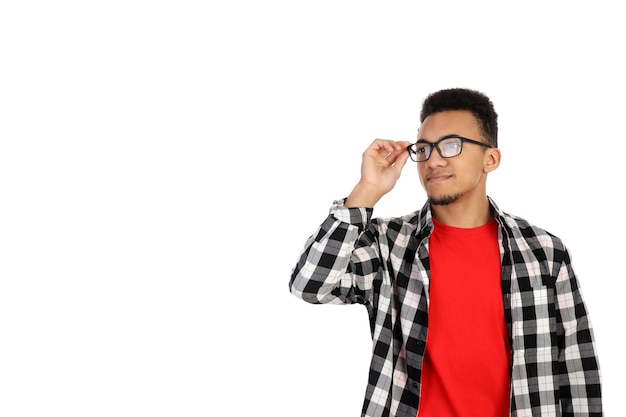 Young man in glasses isolated on white background