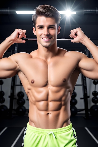 young man in the gym toward camera