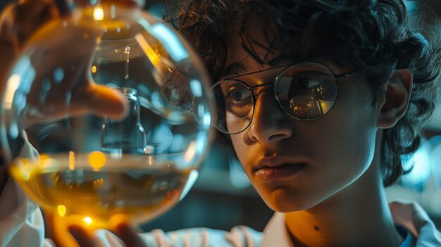 Young Man Holding Wine Glass at Science Fair Event