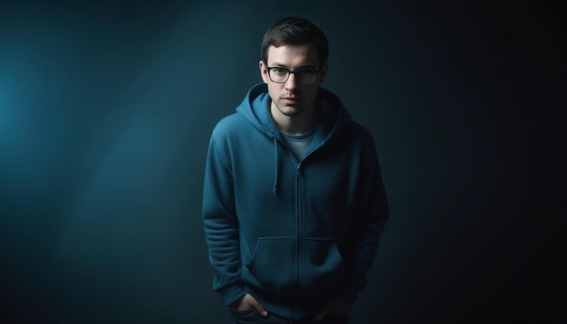 Photo a young man in a hoodie with a blue background