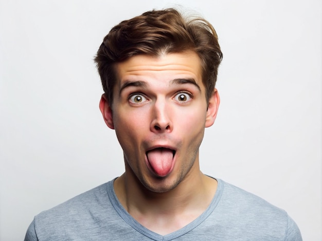 A young man making a curious face with her tongue out