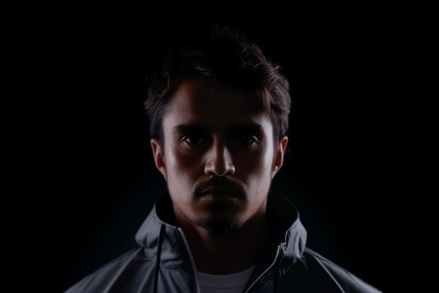 Photo young man portrait in high contrast dark background