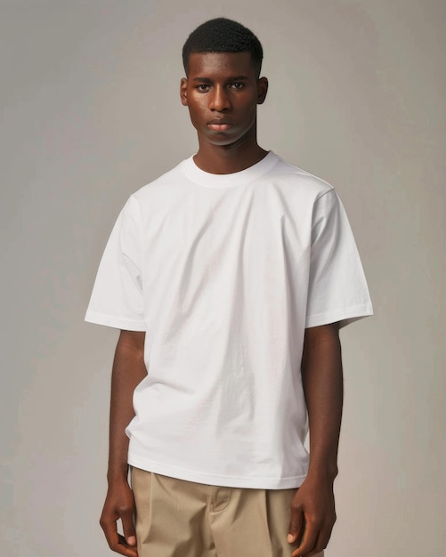 Young man posing in plain white tshirt