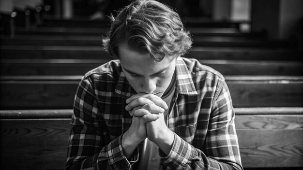 Photo young man praying a young woman praying a university student praying and a school student praying