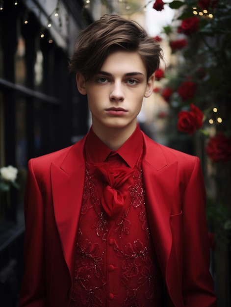 Young Man in a Red Suit and Bow Tie