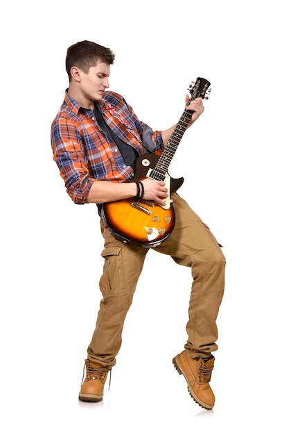 Young man in shirt with guitar