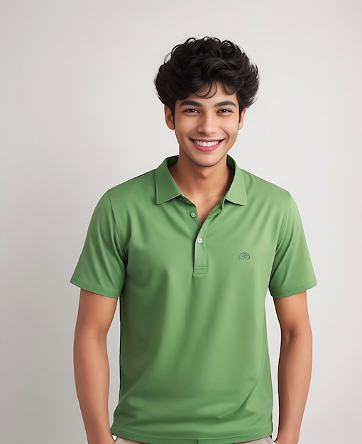 A young man in simple green tshirt studio portrait