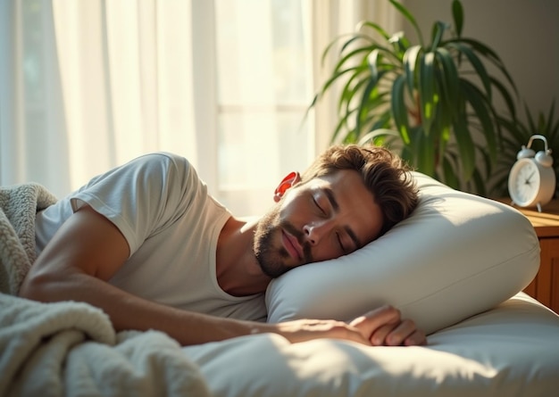 Young man sleeping in bed at home