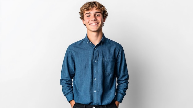 Photo a young man smiles for a photo with his hands in his pockets