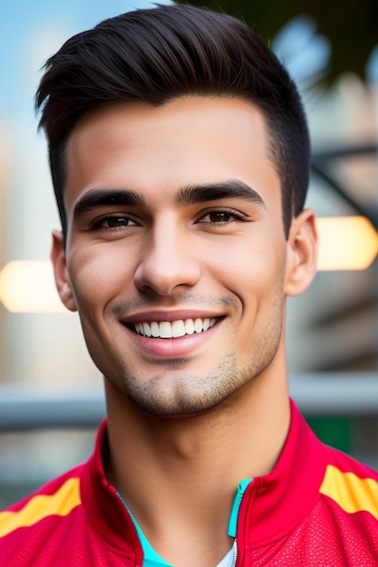 Young man smiling in the city background