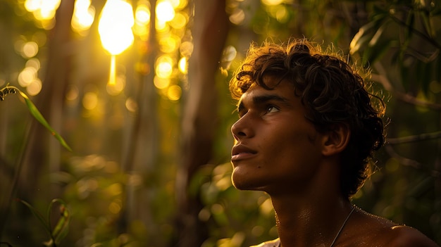 Young man smiling enjoying nature Handsome guy in park happy and free Casual lifestyle portrait